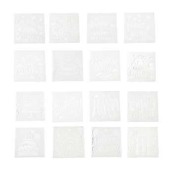 Birthday Theme PET Plastic Drawing Painting Stencils Templates, Mixed Shapes, for DIY Scrapbooking, White, 15x15x0.01cm, 16pcs/set