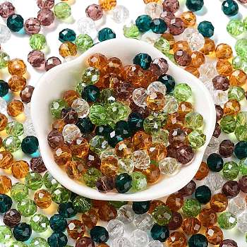 Glass Beads, Faceted, Rondelle, Olive Drab, 8x6mm, Hole: 1mm, about 1210pcs/500g