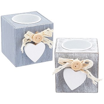 Gorgecraft 2pcs 2 Colors Wood Candle Holder, Cube with Heart, for Home & Party Decoration, Mixed Color, 61x61x69.5mm, Hole: 39mm, 1pc/color