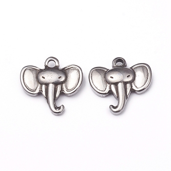 304 Stainless Steel Pendants, Elephant, Antique Silver, 14.5x15x3.5mm, Hole: 1.6mm