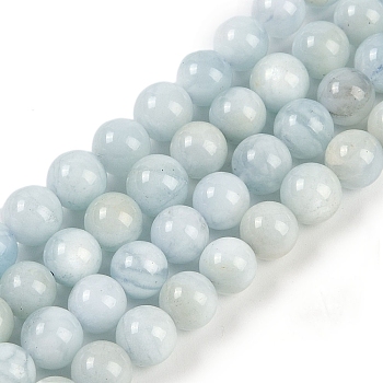 Natural Aquamarine Round Bead Strands, 6mm, Hole: 1mm, about 64pcs/strand, 15.5 inch