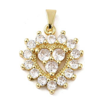 Rack Plating Brass Micro Pave Cubic Zirconia Pendants, Cadmium Free & Lead Free, Real 18K Gold Plated, Long-Lasting Plated, Heart, Clear, 23x20x3.5mm, Hole: 3.5x5mm