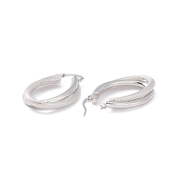 Chunky Textured Huggie Hoop Earrings for Women, Real Platinum Plated, 35x22x5mm, Pin: 0.3mm