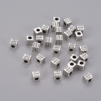 Tibetan Style Alloy Spacer Beads, Cube, Antique Silver, Lead Free & Cadmium Free, 4.5x4.5x4.5mm, Hole: 2.5mm