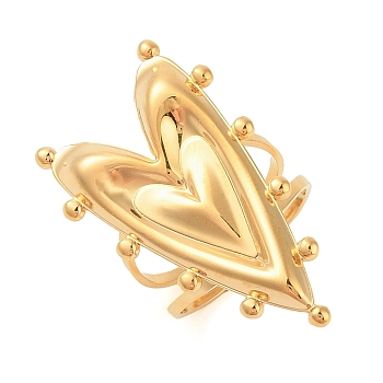 304 Stainless Steel Heart Open Cuff Rings for Women, Real 18K Gold Plated, Heart: 35.5x21.5mm, Adjustable