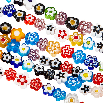 Handmade Millefiori Glass Bead Strands, Flower, Mixed Color, 6.4x3.2mm, Hole: 1mm, about 56pcs/strand, 15.75''(40cm), 2 strands/box