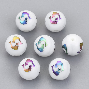 Electroplate Glass Beads, Round with Constellations Pattern, Multi-color Plated, Pisces, 10mm, Hole: 1.2mm