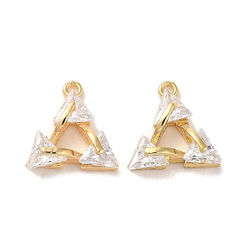 Brass Micro Pave Clear Cubic Zirconia Charms, Triangle, Real 18K Gold Plated, 13x13x4mm, Hole: 1.2mm