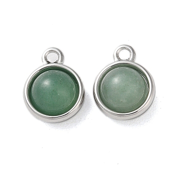 Natural Green Aventurine Half Round Charms, with 304 Stainless Steel Findings, Platinum, 13.5x10.5x6.5mm, Hole: 1.8mm