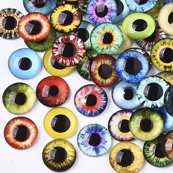 Flat Back Glass Cabochons, Dome/Half Round with Dragon Eye Pattern, Mixed Color, 6x3.5mm, 2pcs/color, 50 colors, 100pcs/bag