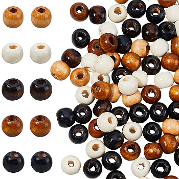 400Pcs 5 Styles Wooden Beads, Round, Mixed Color, 10~10.5x8.5~9mm, Hole: 3.5~4mm, 80pcs/style