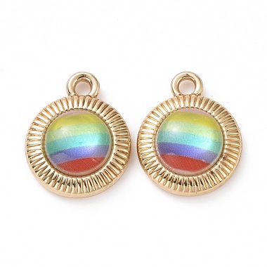 Golden Colorful Half Round Alloy+Resin Pendants