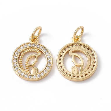 Real 18K Gold Plated Clear Flat Round Brass+Cubic Zirconia Pendants