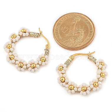 304 Stainless Steel & Bohemian Beaded Flower Hoop Earrings for Women(EJEW-R001-02G-02)-3