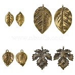 20Pcs 4 Styles Tibetan Style Alloy Leaf Pendants, Antique Bronze, 23~52x13.5~34x2~3mm, Hole: 1.5~3mm, 5pcs/style(TIBEP-YW0002-39)