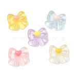 Two Tone Transparent Resin & Glitter Powder Cabochons, Bowknot with Heart, Mixed Color, 20x2.5x7.5mm(RESI-A055-06)