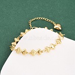 304 Stainless Steel Heart Link Chain Bracelets for Valentine's Day Gift, Golden, 7-5/8 inch(19.3cm), exdenter: 63mm(BJEW-D359-17C-G)