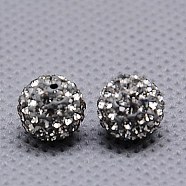 Czech Glass Rhinestones Beads, Polymer Clay Inside, Half Drilled Round Beads, 215_Black Diamond, PP9(1.5.~1.6mm), 8mm, Hole: 1mm(RB-E482-8mm-215)