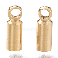 Brass Cord Ends, Long-Lasting Plated, Real 24K Gold Plated, 8x2.5mm, Hole: 1.5mm, Inner Diameter: 2mm(KK-H759-40B-G)