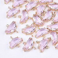 Transparent Glass Links connectors, with Brass Findings, Faceted, Half Round, Light Gold, Pearl Pink, 14x16x5mm, Hole: 1.2mm(X-GLAA-T007-16E)