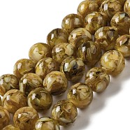 Freshwater Shell Beads Strands, with Resin, Round, Dyed, Goldenrod, 10~10.5mm, Hole: 1.2mm, about 37~38pcs/strand, 15.16~15.55 inch(38.5~39.5cm)(BSHE-L039-08A-02)