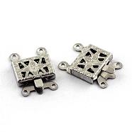 304 Stainless Steel Box Clasps, Rectangle, 4 Hole, 2 Loop, Stainless Steel Color, 10x15x2.5mm, Hole: 1.5mm(STAS-Q194-27)