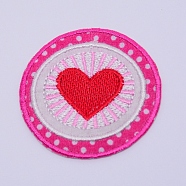 Computerized Embroidery Cloth Iron on/Sew on Patches, Costume Accessories, Appliques, Flat Round with Heart, Red, 52x1.5mm(DIY-TAC0007-80)
