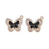 Alloy Enamel Pendants, with Crystal Rhinestone, Cadmium Free & Lead Free, Light Gold, Butterfly Charms, Black, 22.5x19.5x2mm, Hole: 1.6mm(PALLOY-N176-96KCG)