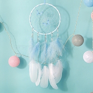 Butterfly Woven Web/Net with Feather Decorations, for Home Bedroom Hanging Decorations, Sky Blue, 500x160mm(PW-WG25226-02)