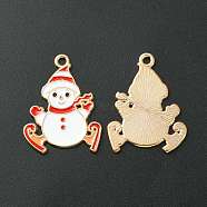 Christmas Alloy Enamel Pendants, Golden, Snowman Charm, Light Salmon, 27x21x1mm, Hole: 1.8mm(ENAM-D047-07G-09)