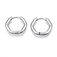 201 Stainless Steel Hexagon Hoop Earrings, Hinged Earrings for Women, with 304 Stainless Steel Pins, Stainless Steel Color, 15.5x17x2.5mm, Pin: 0.7mm(STAS-S103-30P)