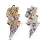 Natural Crackle Agate Pendants, Lightning Bolt Charm, with Stainless Steel Color Tone 304 Stainless Steel Loops, 40~44.5x17~20x4.5~6mm, Hole: 2mm(G-N332-53-A15)
