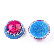 Resin Cabochons, Dome, Half Round, with Dried Flower inside, Cerise, 17.5~18x8.5~9.5mm(X-RESI-S320-18mm-44)