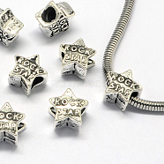 Alloy European Beads, Large Hole Beads, Star, Antique Silver, 12x12x7.5mm, Hole: 5mm(X-PALLOY-S079-113AS)