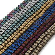Electroplated Natural Lava Rock Beads Strands, Rectangle, Mixed Color, 6x6.5x6.5mm, Hole: 1mm, about 68pcs/strand, 16.54''~16.93''(42~43cm)(G-Q1009-A01-02)