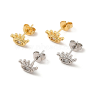 Rack Plating Brass Pave Clear Cubic Zirconia Eye Stud Earrings, Long-Lasting Plated, Lead Free & Cadmium Free, Mixed Color, 9x5.5mm, Pin: 0.7mm(EJEW-F301-30)