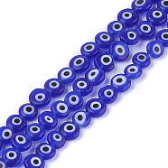 Handmade Evil Eye Lampwork Beads Strands, Flat Round, Blue, 6x2.5mm, Hole: 1mm, about 64~65pcs/strand, 14.1 inch~14.5 inch(X1-LAMP-S191-02A-03)