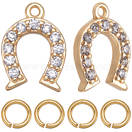 10Pcs Brass Micro Pave Clear Cubic Zirconia Charms, Nickel Free, Real 18K Gold Plated, Horseshoe, with 10Pcs Brass Open Jump Rings, Real 18K Gold Plated, 9x6.5x1.5mm, Hole: 0.7mm(KK-CN0002-85)