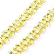 Electroplate Glass Beads Strands, Faceted, Full Plated, Yellow, 9x10x5mm, Hole: 1mm, about 100pcs/strand, 23.62''(60cm)(X-EGLA-A036-11A-FP01)