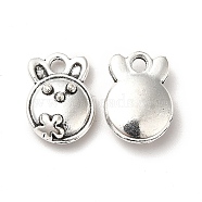 Tibetan Style Alloy Charms, Rabbit with Flower Charms for Easter, Antique Silver, 13x9.5x4mm, Hole: 1.8mm, about 714pcs/1000g(PALLOY-M198-13AS)