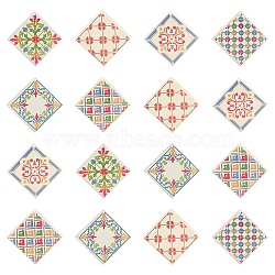24Pcs 6 Style Opaque Embossed Printed Acrylic Pendants, Rhombus with Pattern, Colorful, 41x41x2.5mm, Hole: 1.5mm, 4pcs/style(SACR-CJ0001-14)