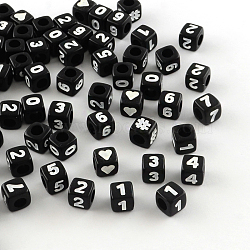 Mixed Opaque Acrylic European Beads, Large Hole Cube Beads, Black, 7x7x7mm, Hole: 4mm(X-OPDL-S081-01)