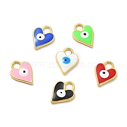 Bras Enamel Charms, Cadmium Free & Lead Free, Golden, Heart with Evil Eye, Mixed Color, 12.5x9x2mm, Hole: 2.6x3mm(KK-G414-12G)