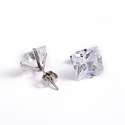 Square Cubic Zirconia Stud Earrings, with 304 Stainless Steel Pins, Clear, 5.5x5mm, Pin: 0.9mm(EJEW-H306-09P-5mm)
