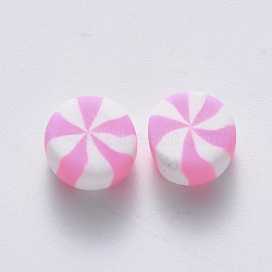 Handmade Polymer Clay Beads, No Hole/Undrilled, Candy, Pink, 9~11x4.5~6mm(CLAY-R084-01H)
