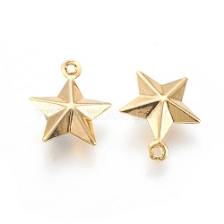 304 Stainless Steel Pendants, Five-Pointed Star, Golden, 15x12x4mm, Hole: 1mm(X-STAS-F180-05G)
