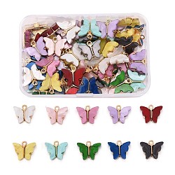 60Pcs 10 Colors Alloy Acrylic Pendants, Butterfly, Light Gold, Mixed Color, 14x16.5x3mm, Hole: 1.6mm, 6pcs/Color(PALLOY-LS0001-02LG)