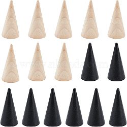 16 Pcs 2 Style Wooden Ring Displays, Cone Shaped Finger Ring Display Stands, Mixed Color, 2.5~5.05x2.5~4.95cm, 8pcs/style(RDIS-NB0001-06)