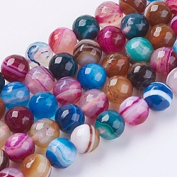 Natural Striped Agate/Banded Agate Beads Strands, Faceted, Dyed, Round, Mixed Color, 8mm, Hole: 1mm(G-G581-8mm-17)