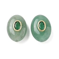 Natural Green Aventurine Beads, Flat Oval with Brass Pave Cubic Zirconia Findings, Golden, 18.5x13.5x9mm, Hole: 1.8mm(GG-CBA75E3-05)